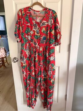 Women’s Vintage Lunch at the Ritz Style Red Print Jumpsuit